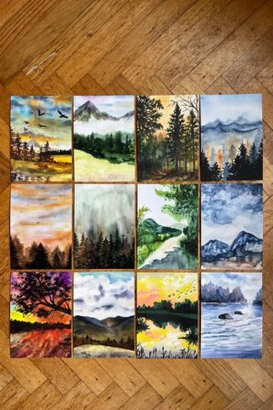 Aquarel Landschappen - set van 12 kunstkaarten A6
