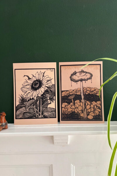 Bloem en Paddestoel - Julie de Graag - 2 Wandkunstkaarten - A4