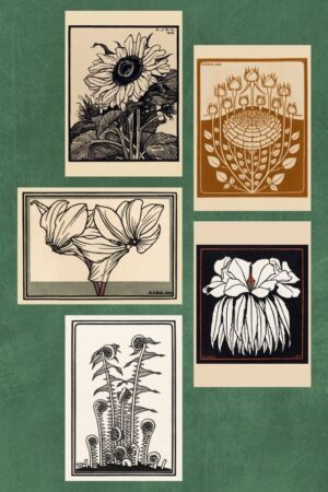 Bloemen en planten selectie – Julie de Graag – set van 5 kunst kaarten A4 (21×29,7cm)