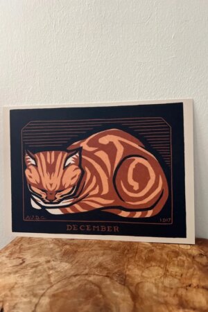 December: rode kat - Julie de Graag - 1 kunst kaart A4