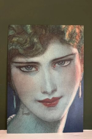 Gezicht van blond meisje met oorbellen - Wladyslaw Teodo Benda - 1 kunst kaart A4