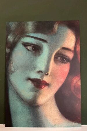 Hoofd van meisje met lang blond haar - Wladyslaw Teodo Benda - 1 kunst kaart A4