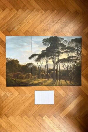 Italiaans landschap met parasoldennen - Hendrik Voogd - set van 6 kunstkaarten - vierkant
