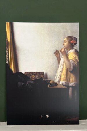Jonge vrouw met parelketting - Johannes Vermeer - 1 kunst kaart A4