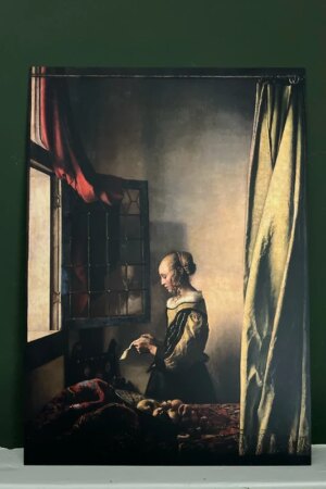 Meisje dat een brief leest bij een open raam - Johannes Vermeer - 1 kunst kaart A4