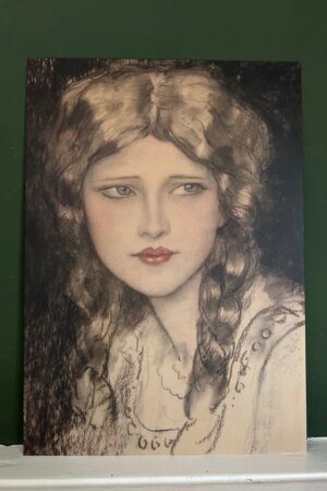 Meisje met vlechten - Wladyslaw Teodo Benda - 1 kunst kaart A4