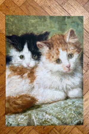 Twee kittens zittend op een kussen - Henriëtte Ronner-Knip - 1 kunst kaart A4