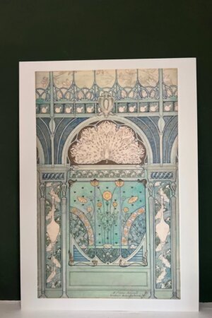 Wanddecoratie met pauw – Emile Hurtré – 1 kunst kaart A4