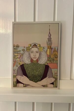 Zeeuws meisje voor het stadhuis van Veere - Franz Melchers - 1 kunst kaart A4